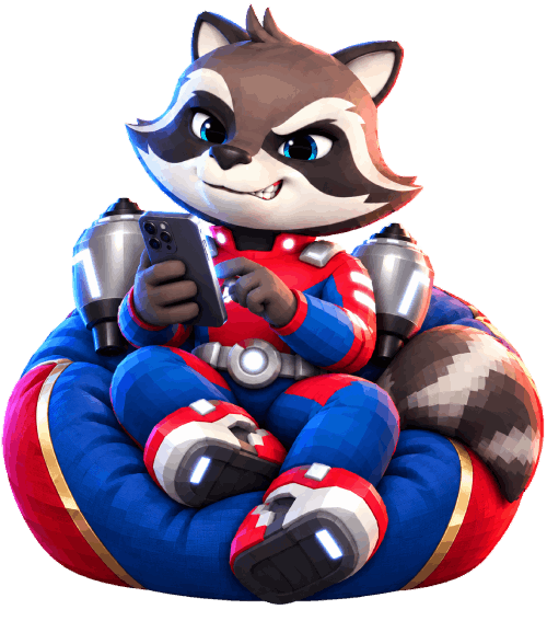 Mascota de BetFury usando la app móvil